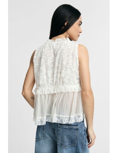 Top sem mangas com detalhes em renda e folho Please