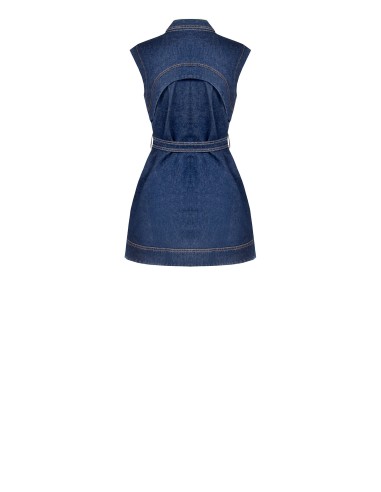 Vestido curto em ganga elástica com bolsos e cinto coordenado Rinascimento