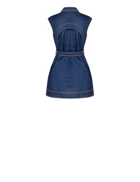Vestido curto em ganga elástica com bolsos e cinto coordenado Rinascimento