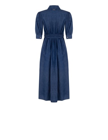 Vestido midi chemisier em denim leve com mangas 3/4 e cinto coordenado Rinascimento