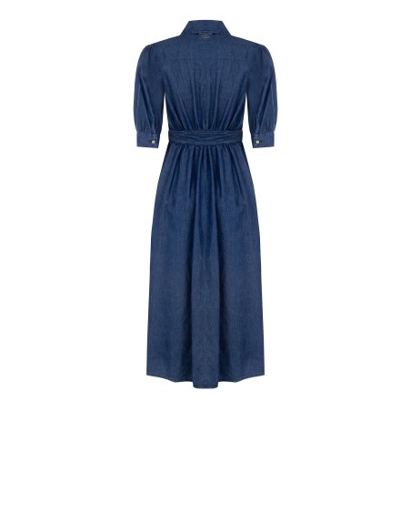 Vestido midi chemisier em denim leve com mangas 3/4 e cinto coordenado Rinascimento