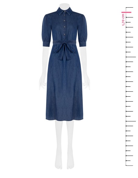 Vestido chemisier midi em denim leve com mangas 3/4 e cinto coordenado Rinascimento
