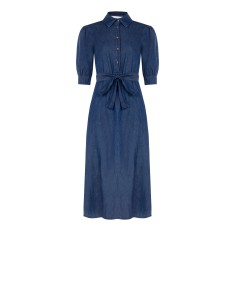 Vestido midi camiseiro em ganga leve com mangas 3/4 e cinto coordenado Rinascimento