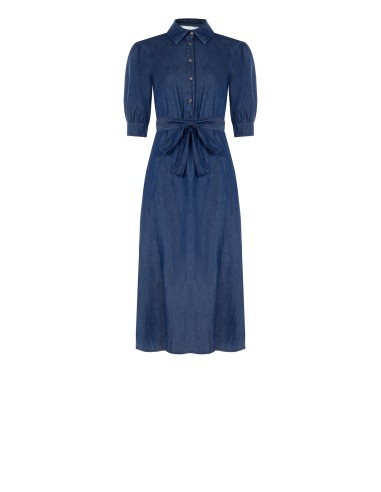 Vestido midi camiseiro em ganga leve com mangas 3/4 e cinto coordenado Rinascimento