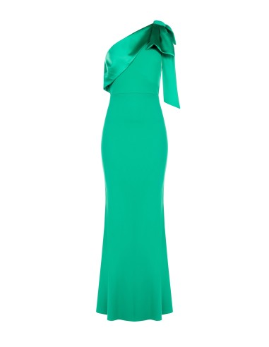 Vestido longo evasé em scuba crepe com laço em cetim Rinascimento