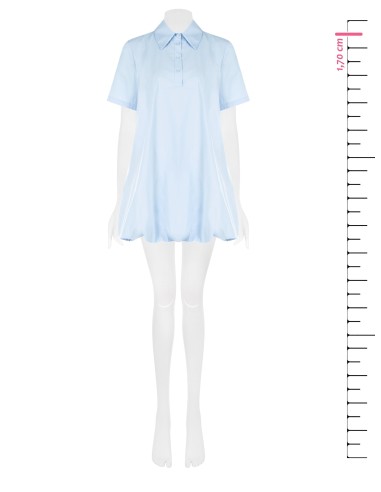 Vestido camiseiro curto em algodão com mangas balão e bolsos Rinascimento