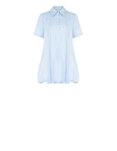 Vestido curto camiseiro em algodão com mangas balão e bolsos Rinascimento