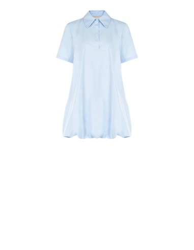 Vestido curto camiseiro em algodão com mangas balão e bolsos Rinascimento