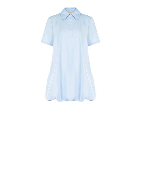 Vestido curto camiseiro em algodão com mangas balão e bolsos Rinascimento