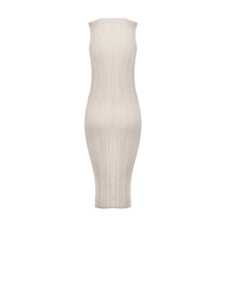 Vestido tubinho em malha canelada com fio lurex e 4 recortes abaixo do decote Rinascimento