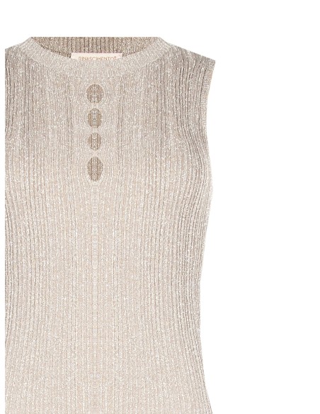 Vestido tubinho em malha canelada com fio lurex e 4 recortes abaixo do decote Rinascimento