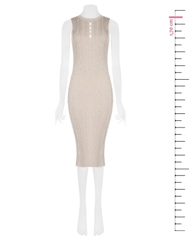 Vestido tubinho em malha canelada com fio em lurex e 4 recortes abaixo do decote Rinascimento