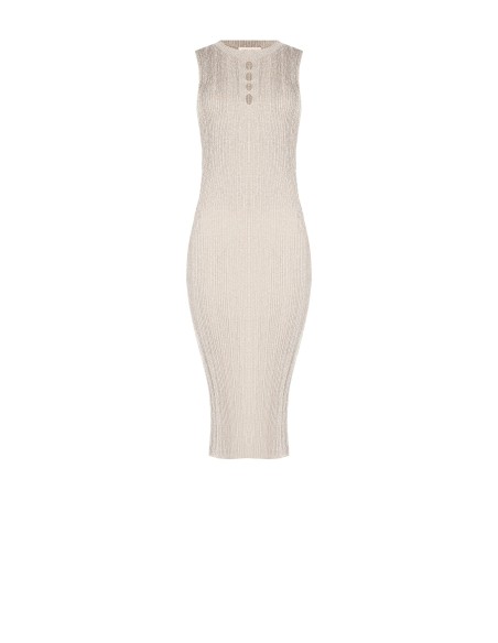 Vestido tubinho em malha canelada com fio de lurex e 4 recortes sob o decote Rinascimento