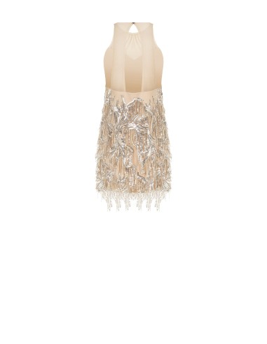 Vestido Curto Em Tule Com Bordados E Franjas De Lantejoulas Rinascimento