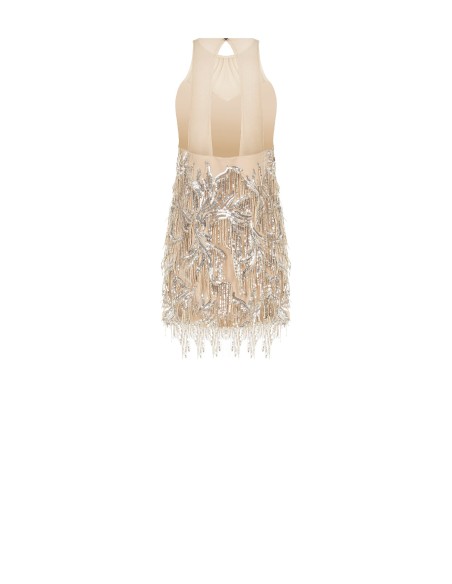 Vestido Curto Em Tule Com Bordados E Franjas De Lantejoulas Rinascimento
