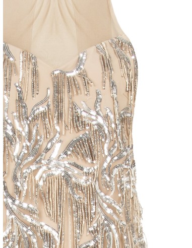 Vestido Curto Em Tule Com Bordados E Franjas De Lantejoulas Rinascimento