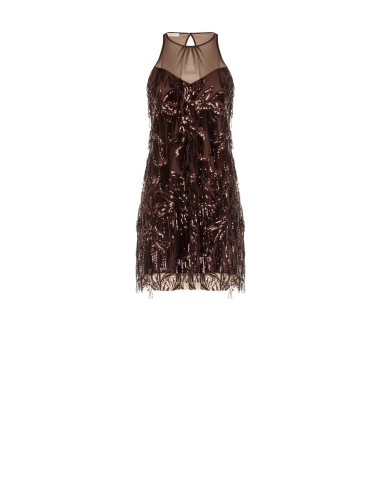 Vestido Curto em Tule com Bordados e Franjas de Lantejoulas Rinascimento