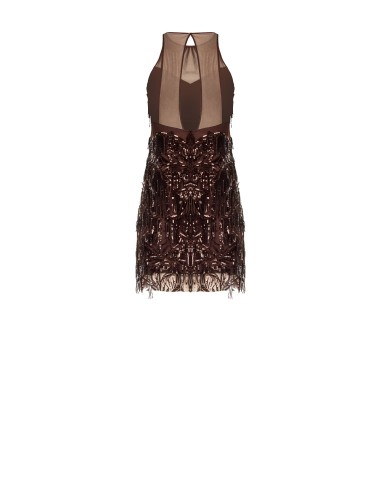 Vestido Curto em Tule com Bordados e Franjas de Lantejoulas Rinascimento