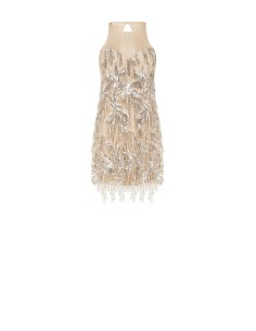 Vestido Curto em Tule com Bordados e Franjas de Lantejoulas Rinascimento