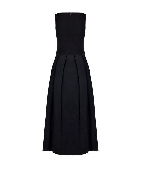 Vestido longo com efeito 2 peças: top em jersey e saia plissada em algodão Rinascimento