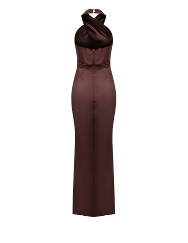 Vestido longo transpassado em cetim com decote trançado Rinascimento