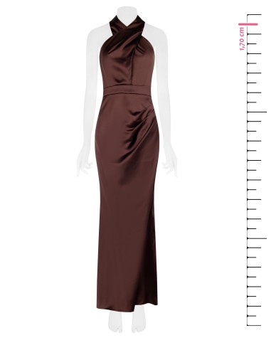 Vestido longo cruzado em cetim com decote entrelaçado Rinascimento