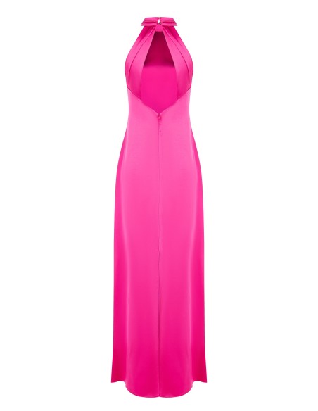 Vestido longo tipo slip e evasê em cetim Rinascimento