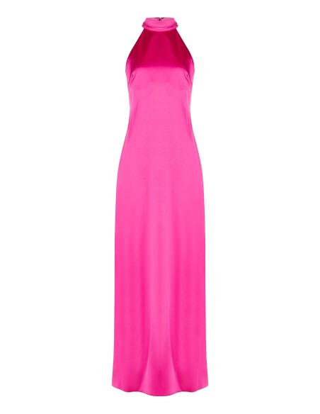 Vestido longo ajustado com saia evasê em cetim Rinascimento