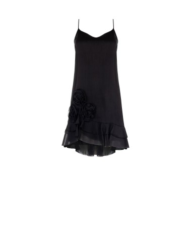 Vestido Curto em Lyocell Ultralight com Rosas Aplicadas Rinascimento