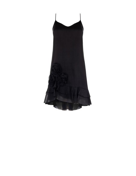 Vestido Curto em Lyocell Ultralight com Rosas Aplicadas Rinascimento