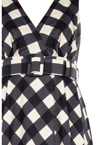 Vestido Longo Evasê em Mistura de Algodão com Decote em V Cruzado e Cinto Rígido Coordenado Rinascimento