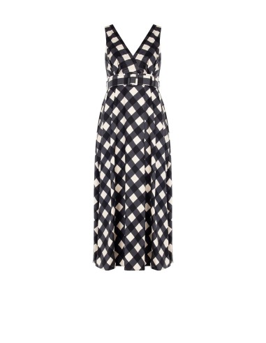 Vestido longo rodado em misto de algodão com decote em V cruzado e cinto rígido coordenado Rinascimento