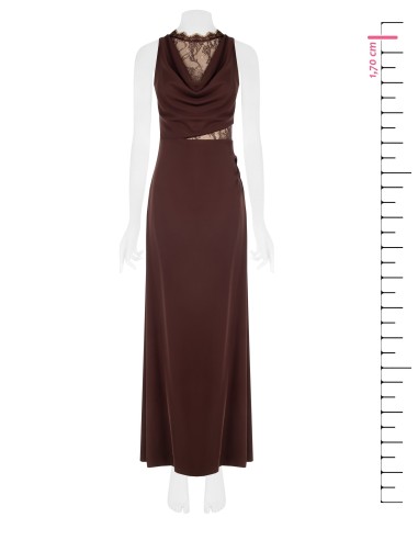 Vestido Longo Estilo Slip Em Tecido Fluido Com Aplicações Em Renda Rinascimento