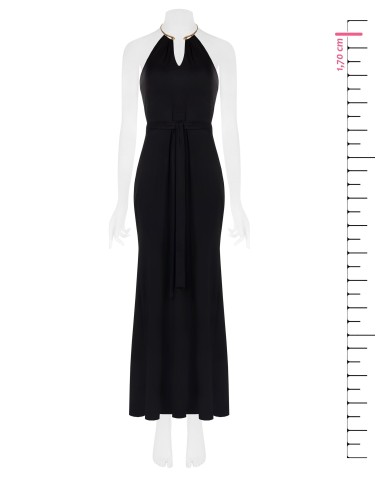 Vestido longo fluido em malha com colar integrado e cinto Rinascimento