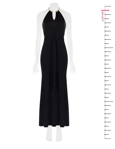 Vestido longo fluido em malha com colar integrado e cinto Rinascimento