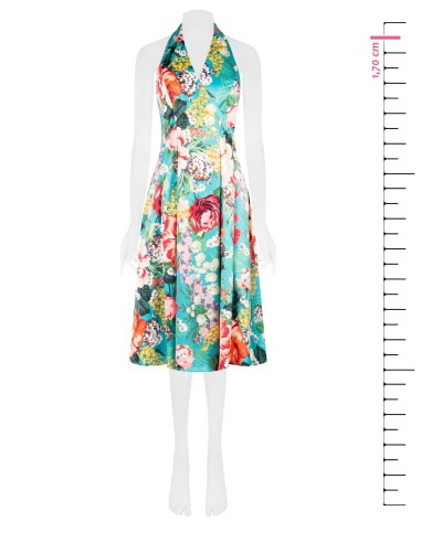 Vestido Midi em Cetim Duchesse Floral com Costas Descobertas e Bolsos Rinascimento