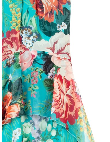 Vestido Longo em Georgette Floral com Folhos nas Ancas Rinascimento