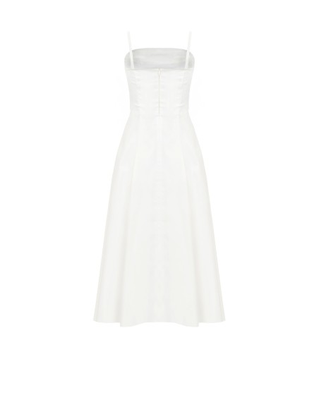 Vestido midi circular em mistura de algodão estruturado com laço e detalhe de jóia Rinascimento