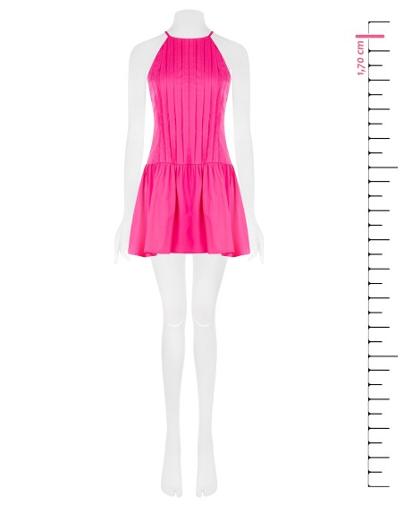 Vestido curto trapézio em mistura de algodão com pregas Rinascimento