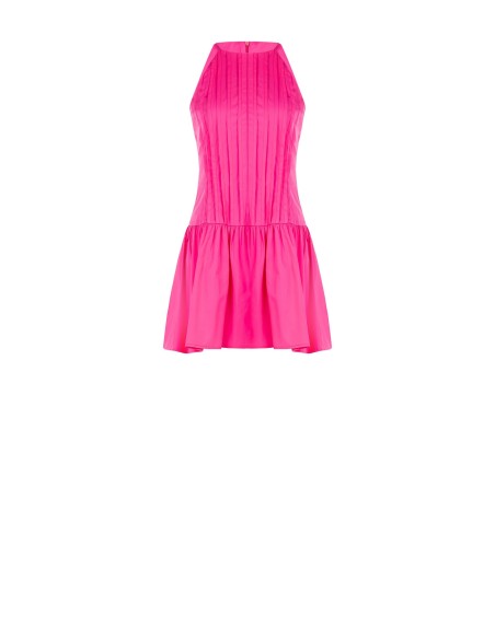 Vestido curto com corte trapézio em mistura de algodão com piaghe Rinascimento