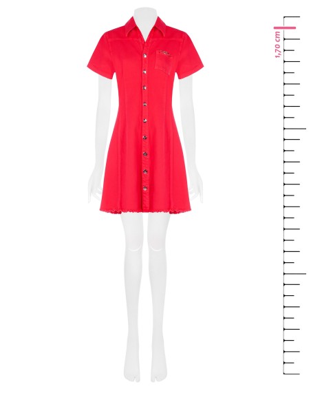 Vestido Curto Acinturado em Denim Elástico com Barra Desfiada Rinascimento