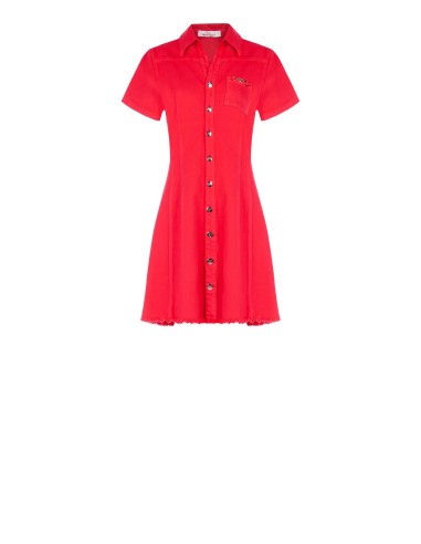 Vestido curto cintado em ganga elástica com barra desfiada Rinascimento
