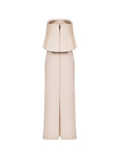 Vestido longo de faixa em scuba crepe com maxi folho em cetim Rinascimento 2