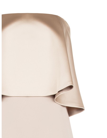 Vestido longo bandeau em scuba crepe com maxi folho em cetim Rinascimento