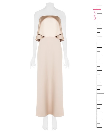 Vestido Longo Sem Alças Em Scuba Crepe Com Maxi Folho Em Cetim Rinascimento