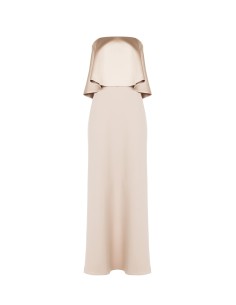 Vestido longo de faixa em scuba crepe com maxi folho em cetim Rinascimento