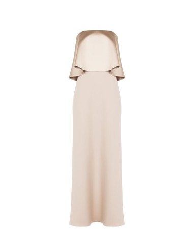 Vestido longo de faixa em scuba crepe com maxi folho em cetim Rinascimento