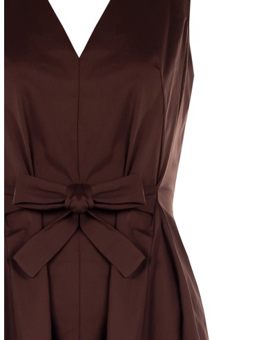 Vestido até ao joelho com saia rodada em mistura de algodão elástico com duplo decote em V Rinascimento