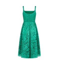 Vestido midi com saia rodada em renda e cinto fino rígido coordenado Rinascimento 2
