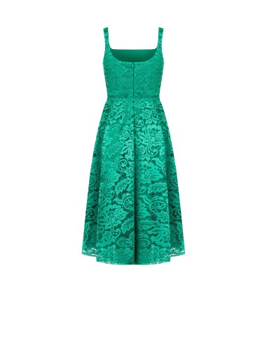 Vestido midi rodado em renda com cinto fino rígido combinado Rinascimento